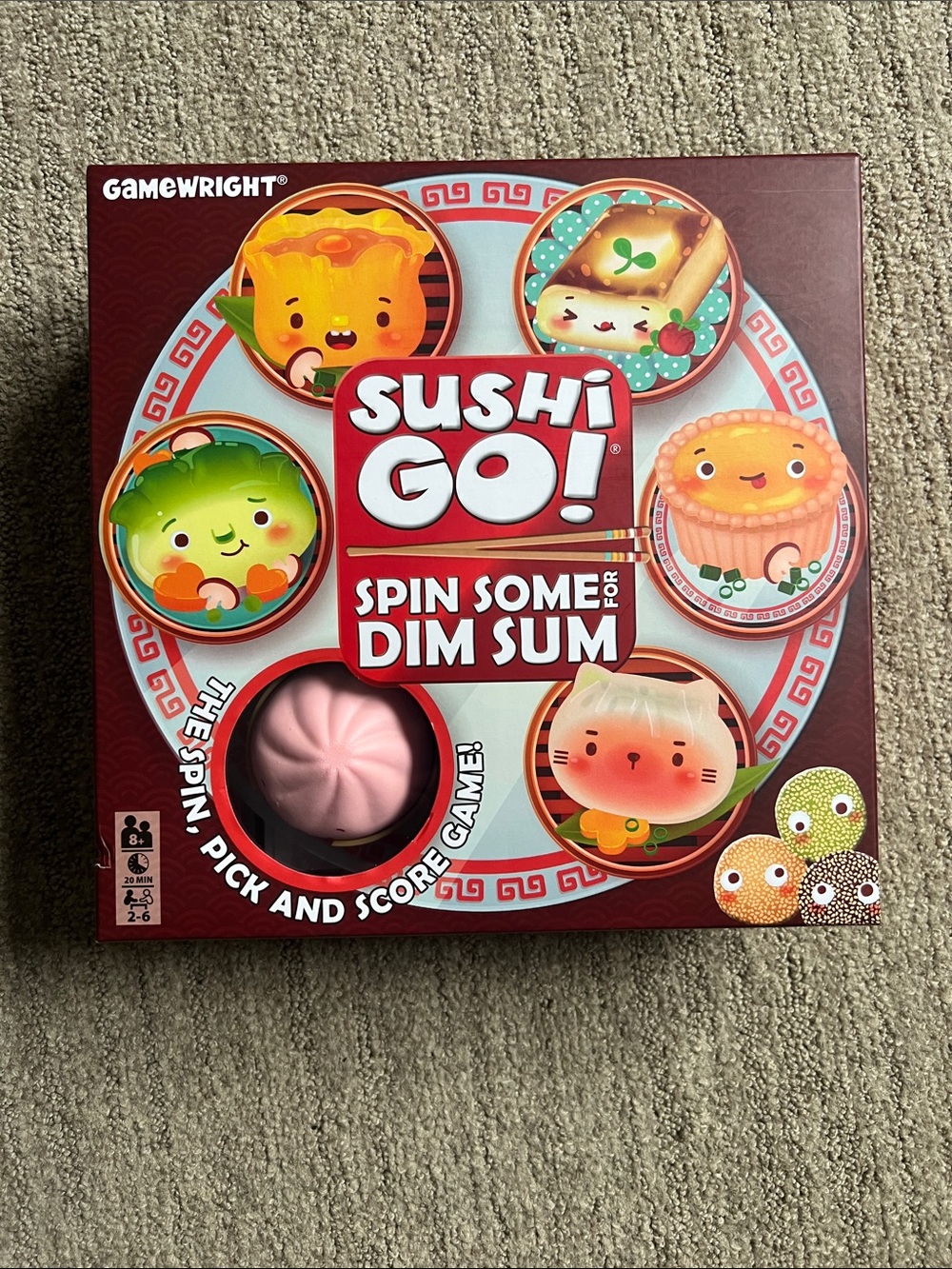 Gamewright Sushi Go! Spin Some for Dim Sum Board Game - Red & Pink Box